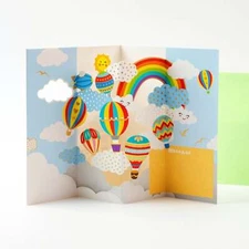 Hot Air Balloons Under The Rainbow - Pop Up 3D Greeting Card with Envelope