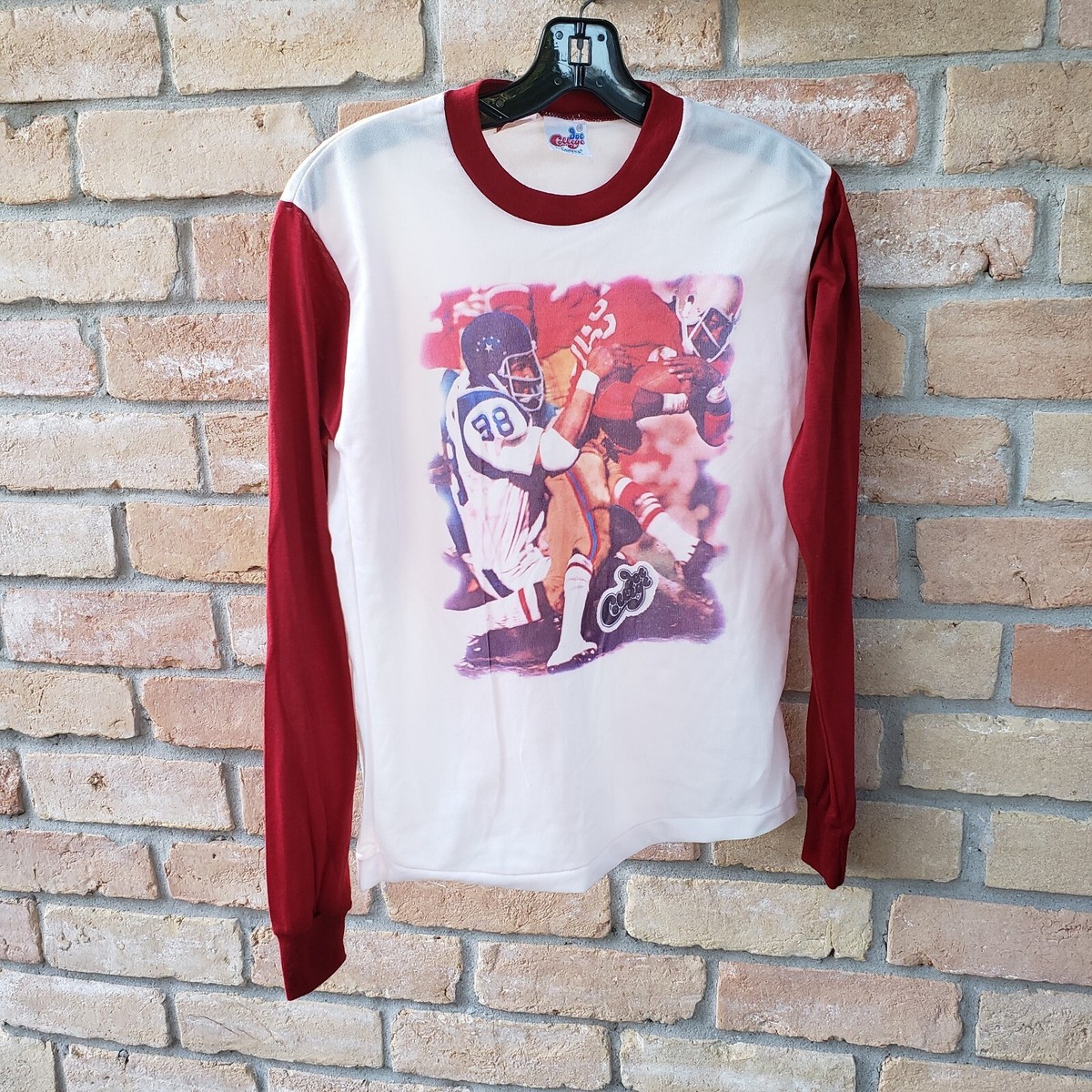 VTG 70s Campus Joe College Football Ringer TShirt BOYS Sz 18 