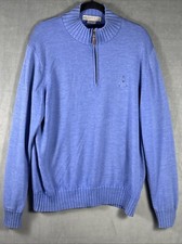 Martin Sweater Adult Large Blue 100 Wool Lined Italian Merino 1/4 Zip Mens