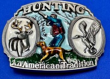 Hunting An American Tradition Vintage Belt Buckle Deer Duck Dog Colorful U.S.A