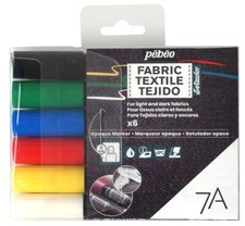 Pebeo Setacolor 7A Permanent Fabric Paint Opaque Marker Pen Set of 6 Colours