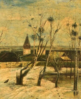 AFTER Alexei Savrasov oil on canvas 'The Rooks Have Come' , 20th Century Russian