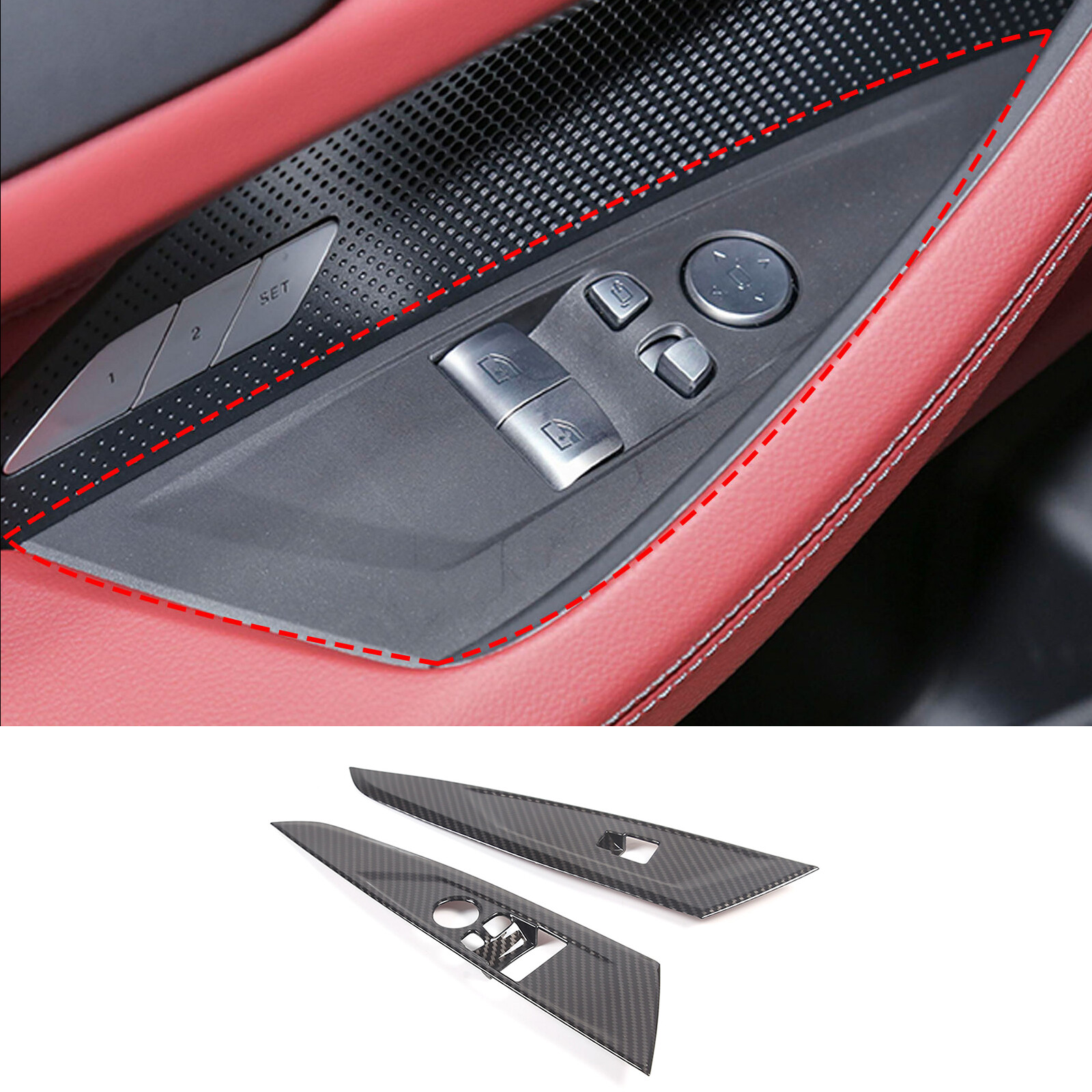 2×Carbon Fiber ABS Window Lift Switch Button Trim For BMW 4 Series Hardtop 20-23