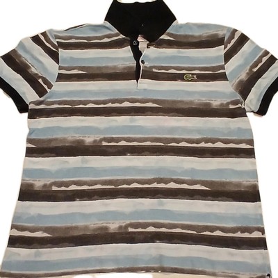  SALE  Lacoste Live Vintage Blue Gray Black Wavy Stripe Polo Slim Men S Y2K 