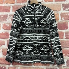 Eddie Bauer Fleece Shirt Womens M Black White Aztec Southwest 1/4 Zip Sweatshirt