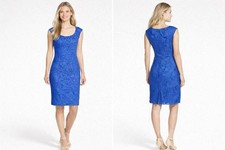 Adrianna Papell Blue Lace Sheath Dress Sz 8 Cocktail Wedding Guest Knee Length