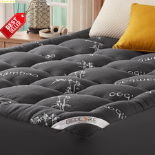 Queen Mattress Topper Bamboo Viscose Thick Pillow Top Soft Back Pain Relief US
