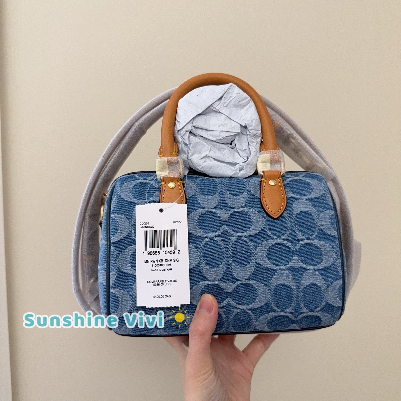 NWT COACH Mini Rowan Crossbody Bag Signature Denim Logo Handbag CDQ36 thumbnail 2