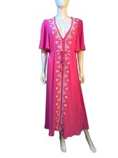 Strut & Bolt NWT Embroidered Tassel Vneck Pink White Maxi Dress Size Large