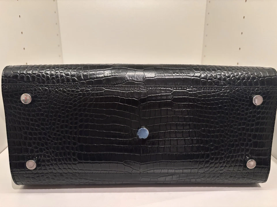 Saint Laurent Black Leather Croc Sac de Jour Large Bag Excellent Condition - Image 3 of 4