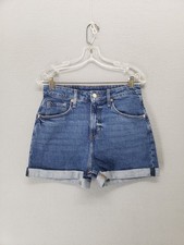 H M Women Jean Short 6 Blue Denim High Rise Cuffed Casual Relaxed 5 Pockets