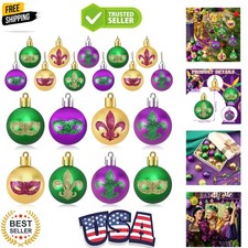 36Pcs Mardi Gras Hanging Ball Ornaments Mardi Gras Glitter Hanging Ball Decor...