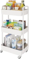 3-Tier Rolling Cart with Wheels,Multifunction Utility Storage Carts, Kitchen Sto