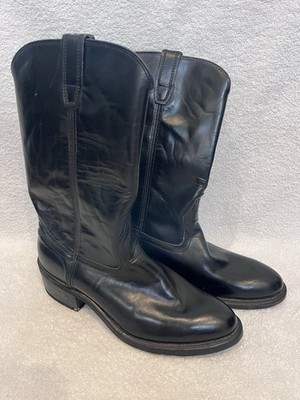 Bates Floataways Cowboy Western Roper Biker Boots Size 8D Black Leather Vintage