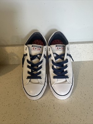 Converse All Star Weiß Blau Schnürsenkel Freizeit, Unisex Sehr guter Zustand UK 5 EU 28 Rot Innensohle A8
