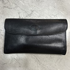Longchamp Black Leather Womens Wallet 6 Card Slots Pen Slit Zipper Pocket