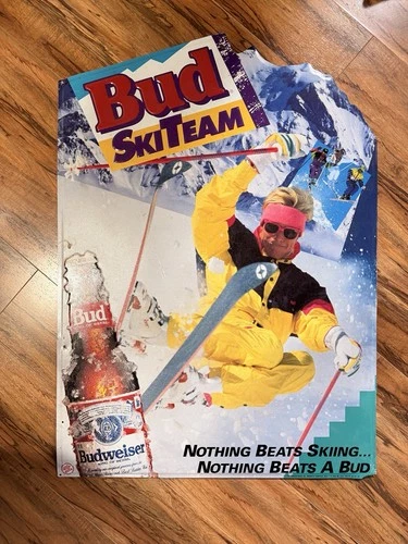 1991 Bud Ski Team Metal Sign Budweiser 28x20 Vintage Beer Sign
