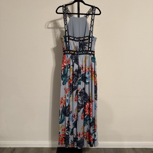 $1090 Badgley Mischka Floral HalterTop Empire Waist Grommet Maxi Designer- SZ 16 - Picture 3 of 16