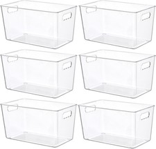 6 PCS Clear Plastic Storage Bins Pantry Organizer Containers W/ Handle