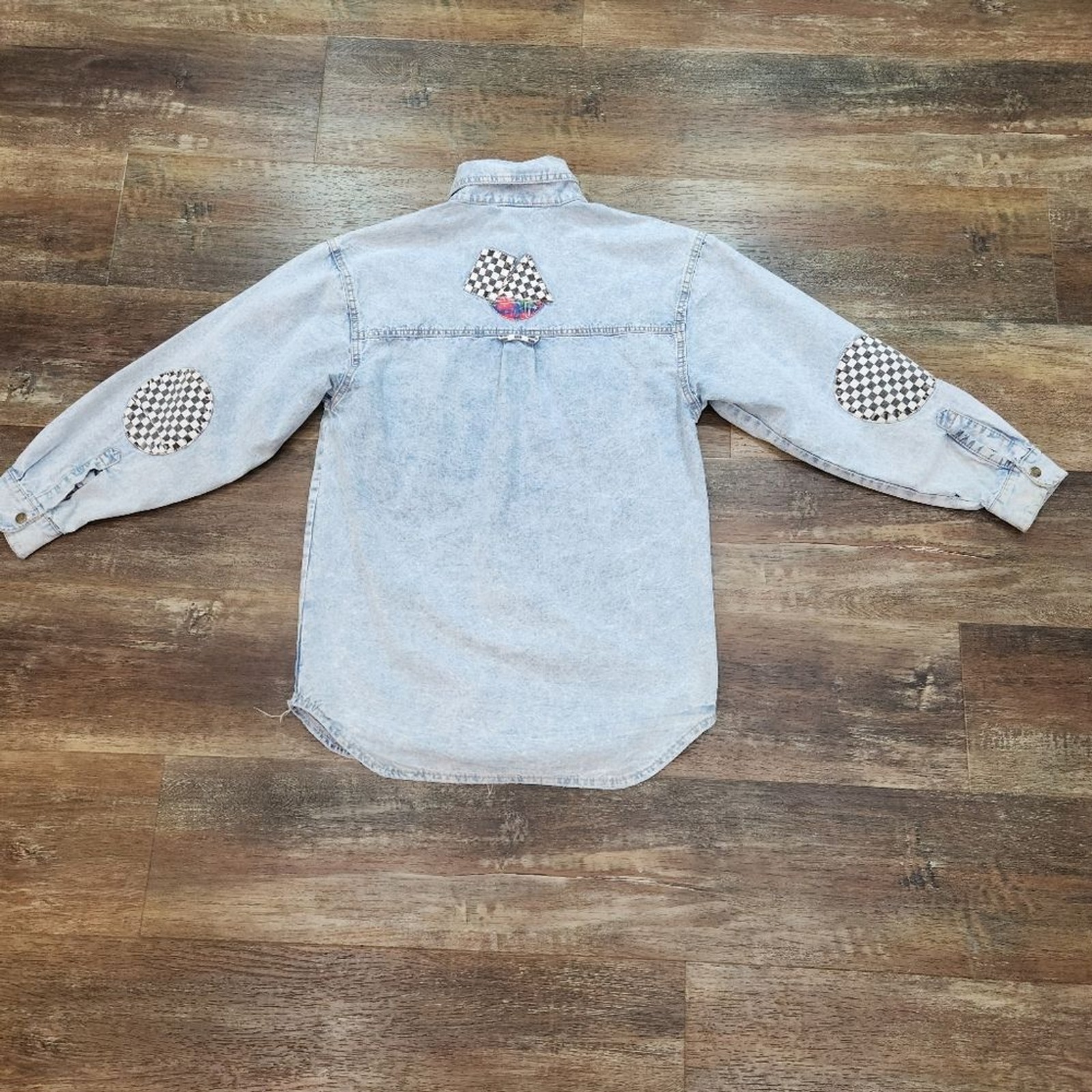 Vintage Retro Checkered Patchwork Denim Button-Up… - image 12