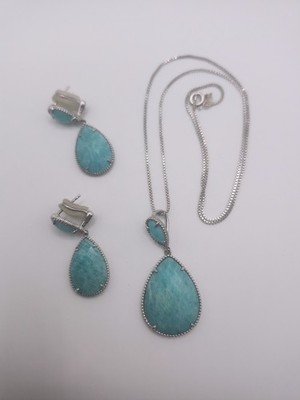 Effy Sterling & Amanzonit Anhänger & Ohrringe mit 18 Zoll Kette