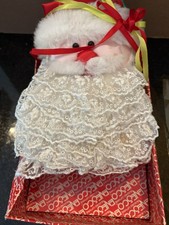 Vintage Enesco Santa Tree Topper Plush Face Lace Robe Christmas Decor w/ Box