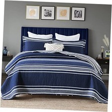 Queen Quilt Set - 100 Cotton Queen Quilt, Queen 90"x98" Navy Blue/White