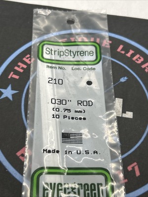 Evergreen Scale. Polystyrene Strips. 14'' 210. .030 Round Rod (10)