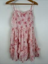 Storia Medium Pink Floral Ruffle Sundress Gold Dots Boning Fairy Feminine Girly