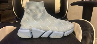 Balenciaga Speed 2.0 Soft Blue, All over lettering, Size 42 EUR, 9 Men US