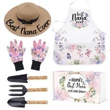 Nana Gardening Tools Kit With Gloves, Apron and Hat - Best Nana Ever Gift for...