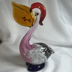 Vintage Art Glass Pelican Figurine w/ Fish In Beak - Murano Style Sculpture Rare