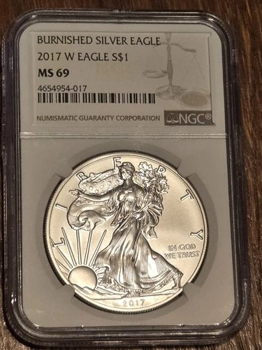 2017 NGC MS-69 American Eagle Burnished 1 Oz Fine Silver