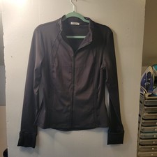 Women's Black Full Zip Athletic Jacket Thumbhole Performance Activewear Size L
