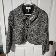 Talbots Womens Black White Italian Wool Blend Tweed Cropped Blazer Jacket Sz 14