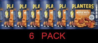 Planters HONEY ROASTED Mixed Nuts Peanuts Almonds Pecans 10 oz Can - 6 PACK
