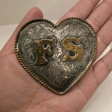 Vintage Estate Sterling Silver Southwestern Heart Belt Buckle