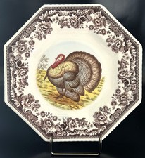SPODE Woodland Collection TURKEY Octagonal Plate 9.5 Inch "Luncheon" Plate Fall