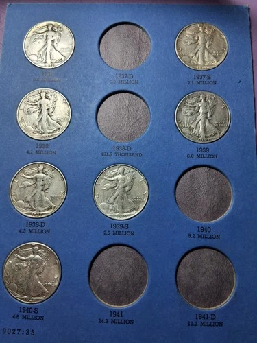 1937-1940 WALKING LIBERTY HALFS (7) DOLLARS. XF/AU CONDITION. NICE.