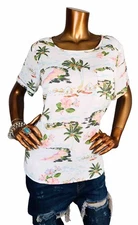 LC Lauren Conrad L Top NWT $30 Floral Tropical Prints Blouse Short Sleeve Casual