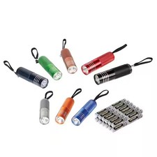 Brand New Defiant 8-Pack Aluminum LED Flashlights Multicolor Batteries Included