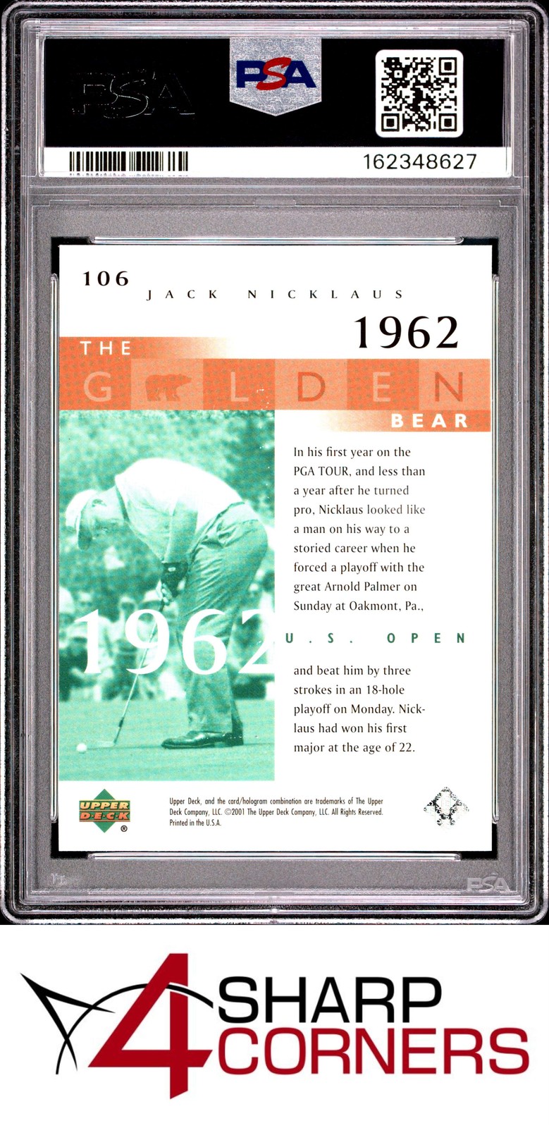 2001 UPPER DECK GOLF #106 JACK NICKLAUS HOF PSA 10 view 2