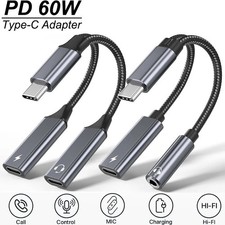 2 in 1 USB C to 3.5mm Headphone and Charger Adapter Fast Charging Dongle Cable C
