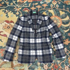 United Colors of Benetton Blazer Women's Sz 46 Wool Blend Plaid Two Button