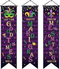 3 Pack Mardi Gras Decorations Set Mardi Gras Welcome Door Banners Porch Sign Han