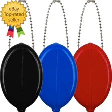3 Pieces Rubber Coin Purse 2 X 3 Inches Oval Squeeze Coin Holders with Chain