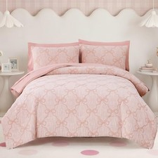 Comforter Set for Girls, 5 Pieces Bedding Set, All Seasons Twin XL Pink Bow