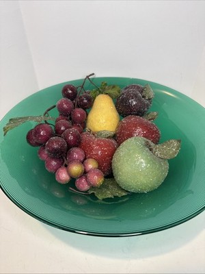 Vintage Sugared Faux Fruit Decor Lot   Grapes Apples Pear Plum-(fruit Only)