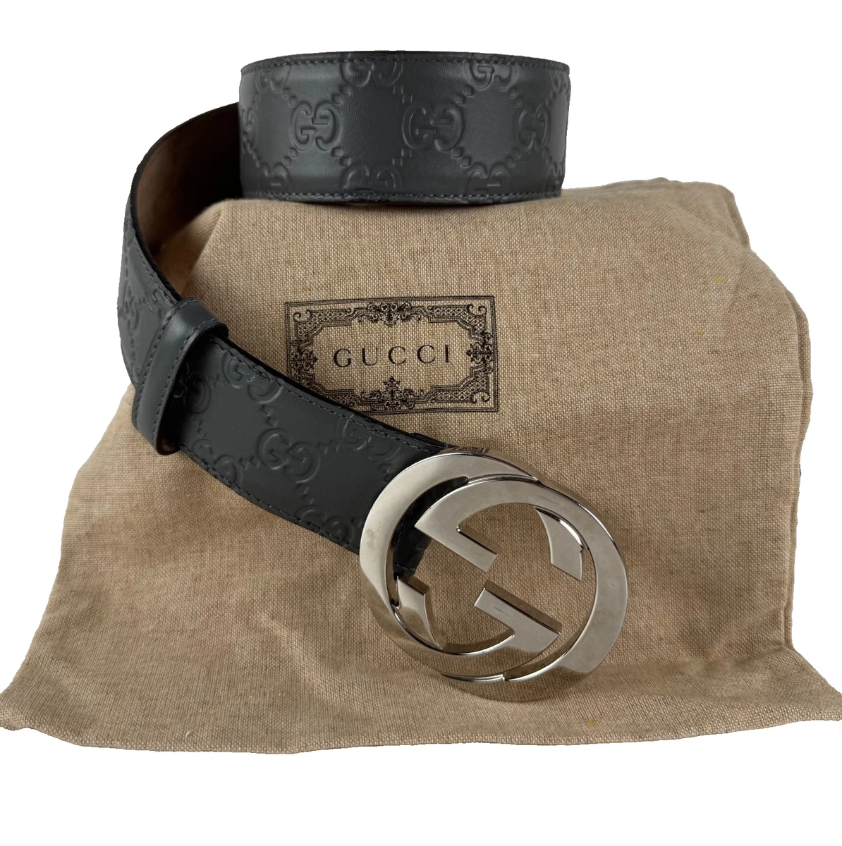 Gucci Men\'s Gray and Gold Signature Belt s-l400.jpg main image 3