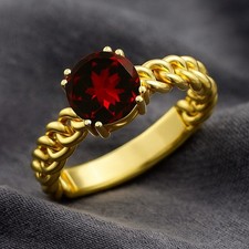 Natural Garnet Solitaire Ring   14k Solid Gold January Birthstone  1038